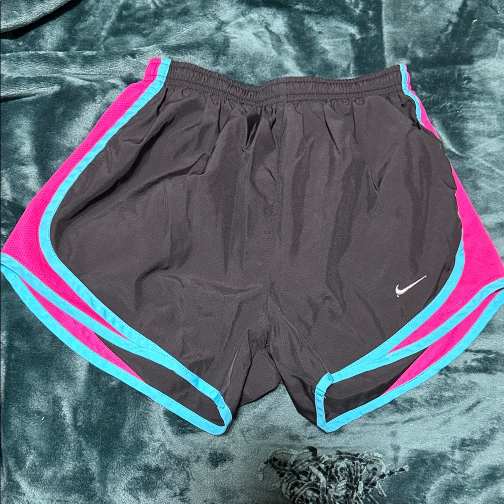 Nike Women's Black Shorts with Pink and Blue Accents
